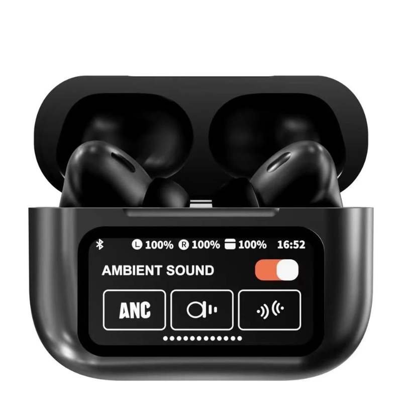 Model: A9 Pro ANC Fifth Generation + Smart Screen Color: White Chipset: Jerry 7003D8 with advanced noise reduction and in-ear light sensing detection Bluetooth Version: 5.4 (Supports Binaural Calls) Working Frequency: 2.402–2.480 GHz Supported Protocols: A2DP, AVRCP, HFP, HID, AVCTP, AVDTP, SPP Transmission Distance: Up to 15 meters (barrier-free) Frequency Response: 20Hz–20,000Hz Speaker Unit: F13 titanium diaphragm, 32Ω±15%, 7.118±3 dB at 5mW Microphone: 2718 silicon microphone with sensitivity of -42±3 dB Charging Input: Contact, DC 4.75–5.25V Battery Type: 3.7V polymer battery with protection board (3C fast charging) Charging Time: 1 hour Headset Battery Life: 4 hours of continuous playback at 100% volume Charging Case: Stores multiple charges for extended use Weight: 140 grams Made in: China Experience superior sound with Active Noise Cancellation, smart in-ear detection, and long-lasting battery life with the A9 Pro ANC.